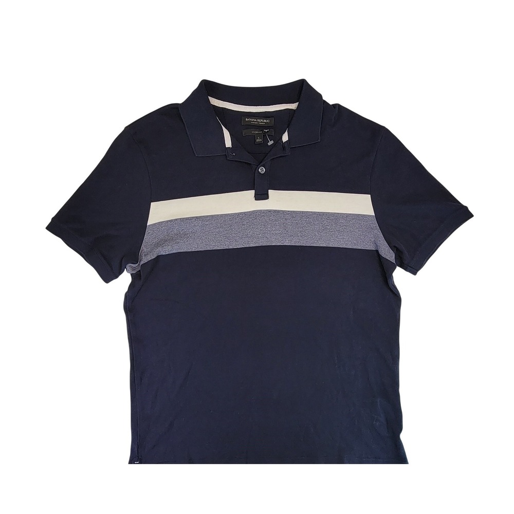 Banana Republic Men's Navy‎ Blue Striped Short Sleeve Polo Shirt Size L